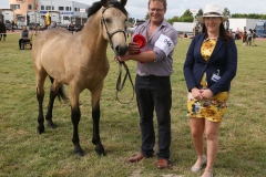 Damien Gill Clontuskert Co Roscommon with winner in class 14 Yearling Colt or Gelding pictured with Sarah Conway (Judge) at Claremorris 100th Agricultural Show 2018. Photo © Michael Donnelly