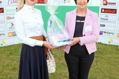 Maureen Finnerty, secretary Claremorris Agricultural Show  presents Danielle Gingell,  Claremorris, the "Best Dressed Lady" competition winner with her prize sponsored by Dylan Jewellers at Claremorris 100th Agricultural Show 2018. Photo © Michael Donnelly
