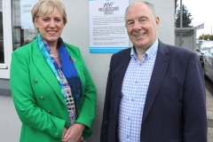 Michael Ring TD, pictured at sign at Claremorris Show, marking its 100th show which was officially opened by him in 2018 as Minister for Rural and Community Development, pictured with Heather Humphreys, the current  Minister for Rural and Community Development, who performed the official opening  of this year's Show on Sunday 5th August 2023. Photo © Michael Donnelly