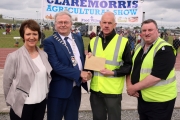 Cllr Richard Finn, Cathaoirleach Mayo Co presenting sponsorship to Michael McGrath, Treasurer Claremorris Agricultural Show 2017 pictured with Maureen Finnerty, Show Secretary  and Cllr Tom Connolly. Photo: © Michael Donnelly