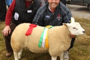 Liam Coen, Hollymount, pictured at the 94th Claremorris Agricultural Show with his Champion Ram Lamb and Reserve Champion Texel with PJ O'Dea (Judge) on left. Photo: © Michael Donnelly Photography