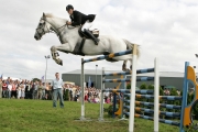 Damien Griffin, Ahascragh Ballinasloe on Lissyegan Clover Diamond clears the huge 6ft 10 inch  jump to win the high jump competition at the 88th Claremorris Agricultural show. Photo: Michael Donnelly